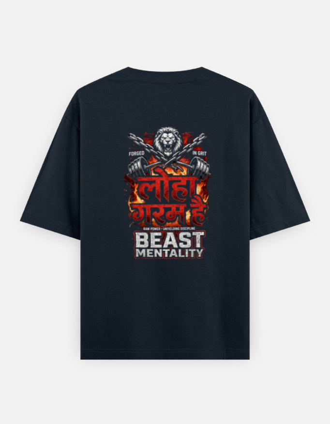 Beast Mentality Oversized Tee Bold White Graphic 240 GSM drop shoulder streetwear India