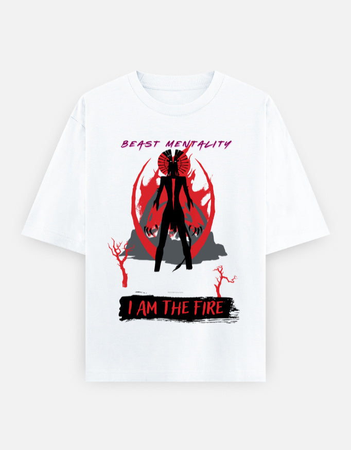 Beast Mentality Oversized Tee Classic White Multi Color 240 GSM India