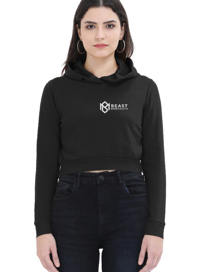 Beast Mentality Womens Cropped Hoodie Black Streetwear premium cotton hoodie India